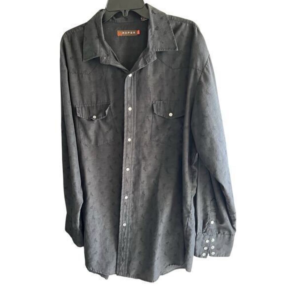 ROPER Black Pearl snap embossed horses horseshoes NWOT big & tall SZ XXL 2XL